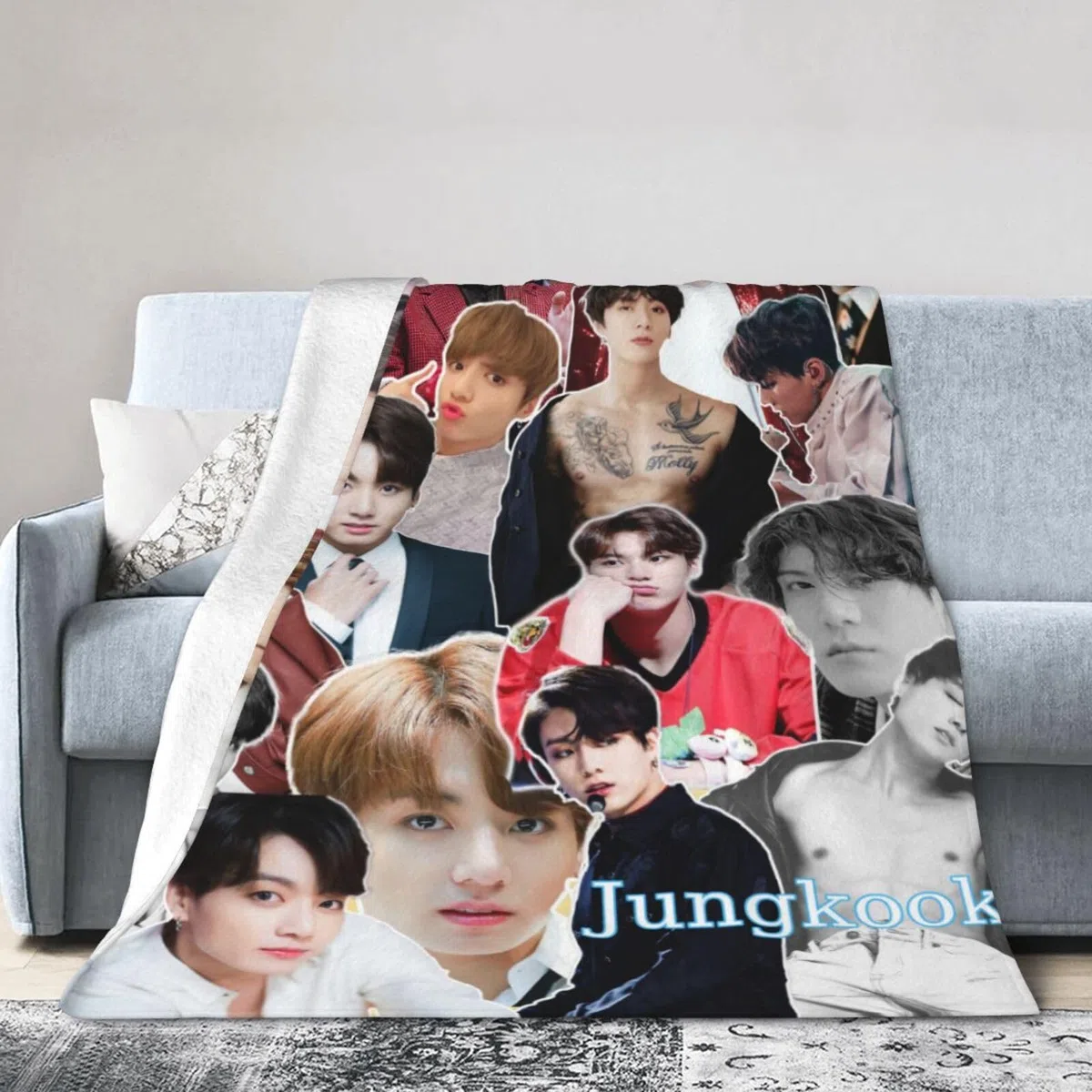 Jungkook, coperta morbida e confortevole in pile di lana, per divano, ufficio, auto, campeggio, yoga, viaggi, decorazione per la casa, accogliente coperta da spiaggia in peluche, regalo