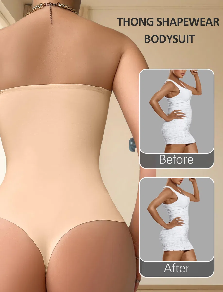 FEOYA Body Sculptant Donna Pancia piatta Body Gainant Donna Invisible Push Up Bodysuit Shapewear Bodysuit senza spalline con imbottitura rimovibile e spalline