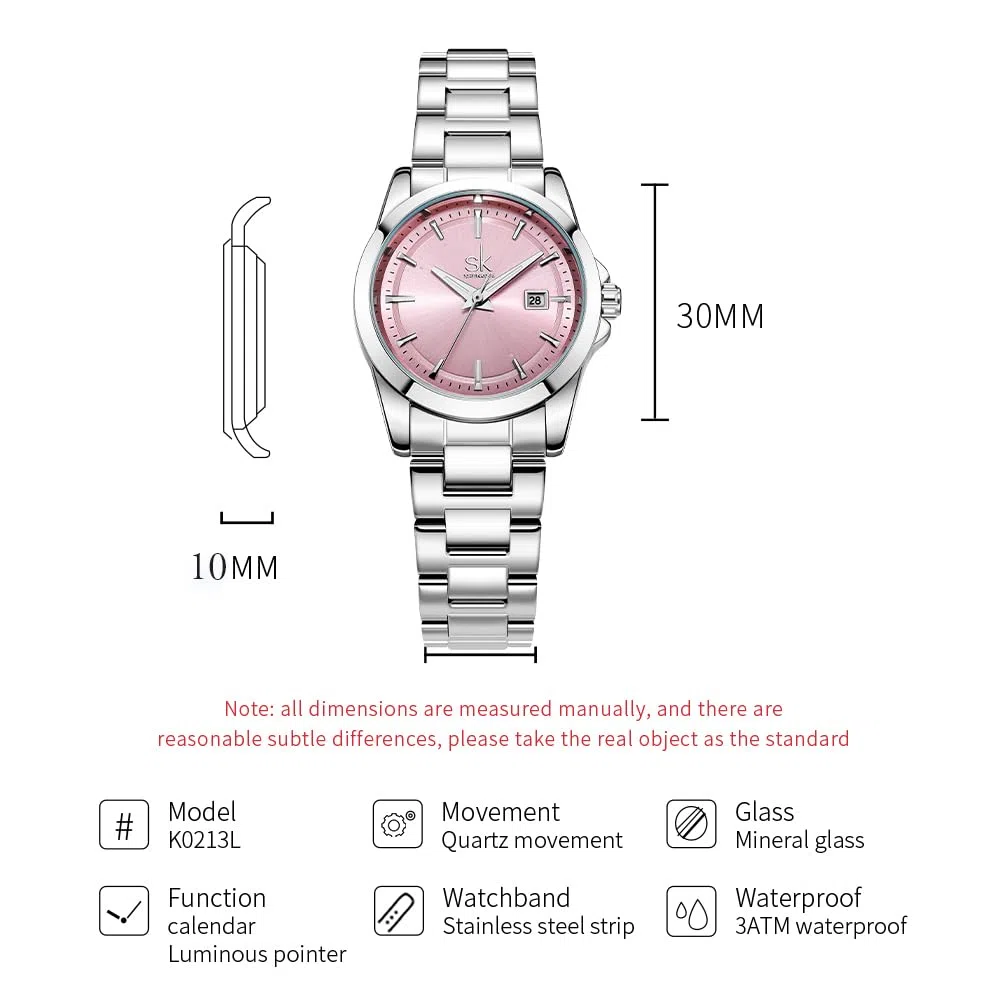 SHENGKE Orologi al quarzo minimalisti da donna con data bracciale in acciaio inossidabile e quadrante colorato alla moda