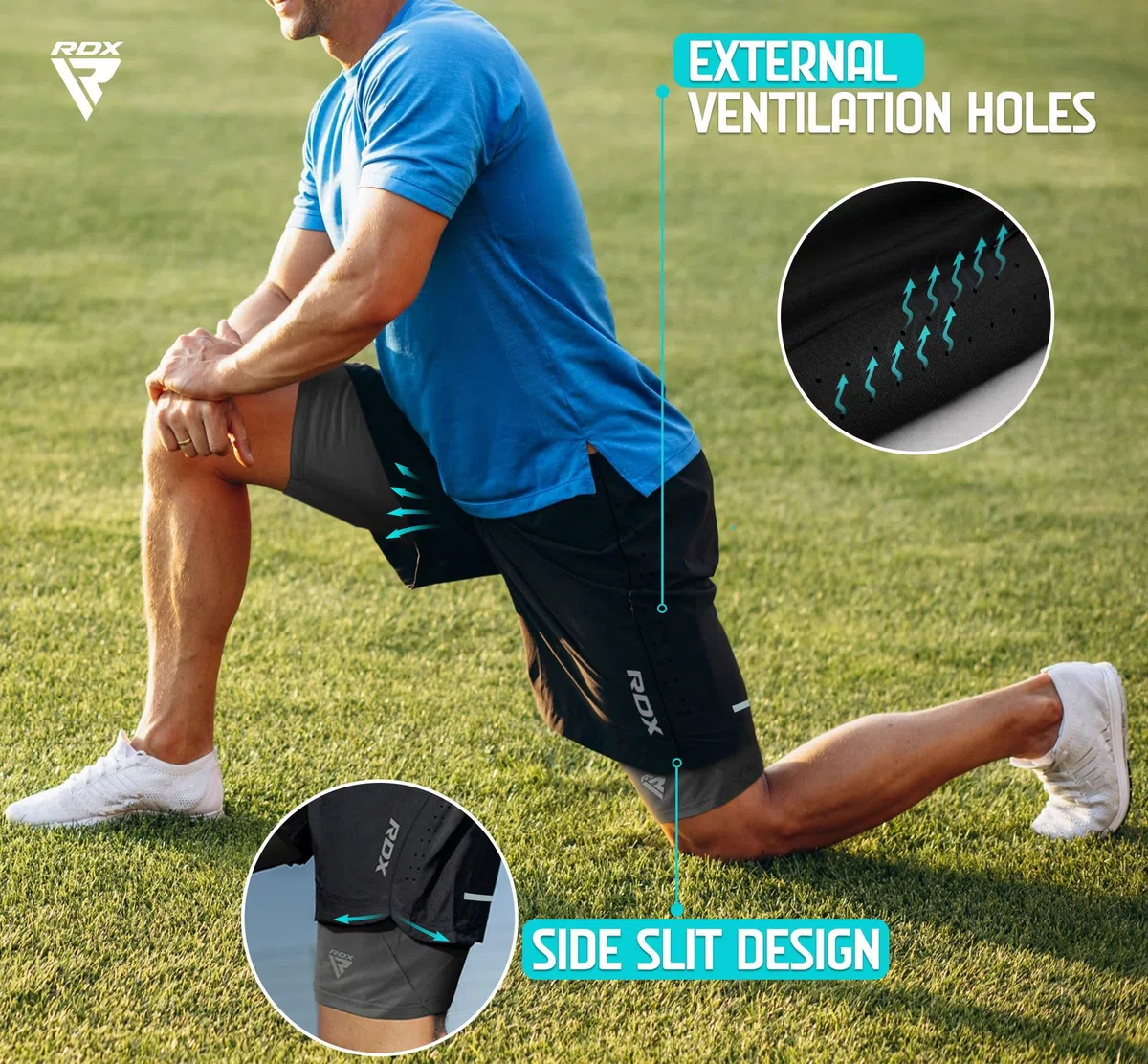 RDX Pantaloncini Running Uomo, Sportivi Running Bermuda, Elastici Leggeri Ad Asciugatura Rapida con 2 con Cerniera e 2 Tasche per Telefono per Allenamento Fitness, Jogging, Nuoto, Ciclismo, Yoga