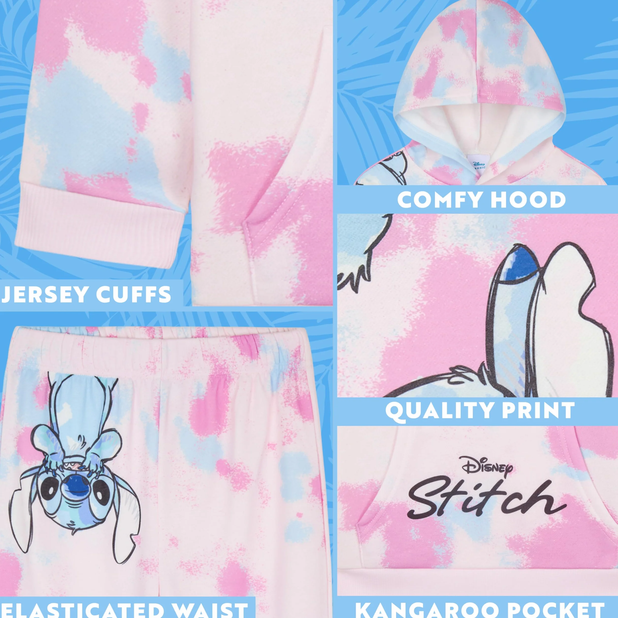 Disney Stitch Tute Bambina e Adolescente Felpa con Cappuccio Pantaloni 2 Pz Tie Dye Abbigliamento da Casa Set Regalo Ragazza