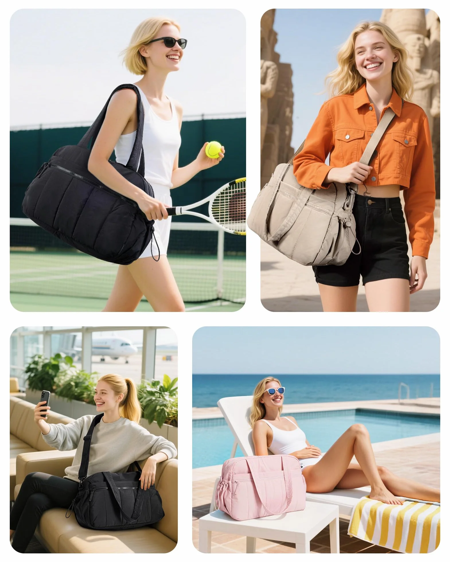 BAGSMART Borsone da Viaggio Donna, 24L Borsone Palestra Sportiva in Piuma, Borsa da Viaggio Impermeabile Grande Capacità, Bagaglio a Mano Leggero, Borsa Parto Ospedale con bagnata in PVC, Cammello, M