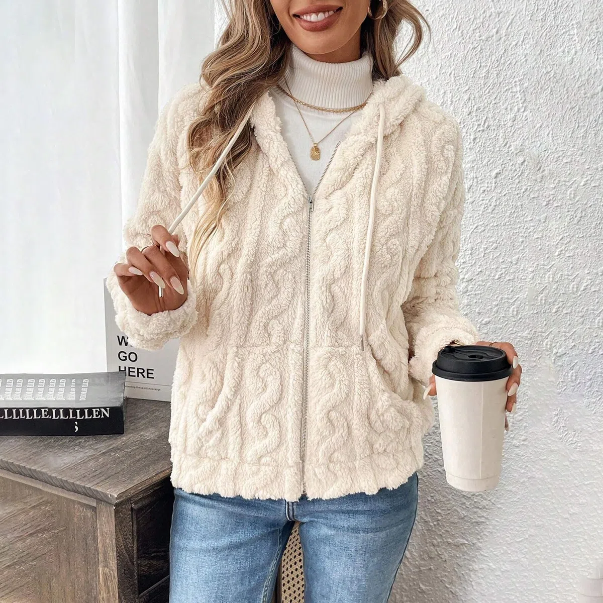 Yeenily Felpa Pile Donna con Zip Giacca Pile con Cappuccio Invernale Donna Giubbotto Invernale Felpa A Cappuccio con Tasca