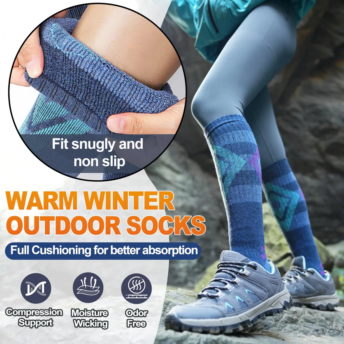 Welwoos Calze da sci lana merino, termiche, spesse, a compressione, traspiranti, in 3 paia.
