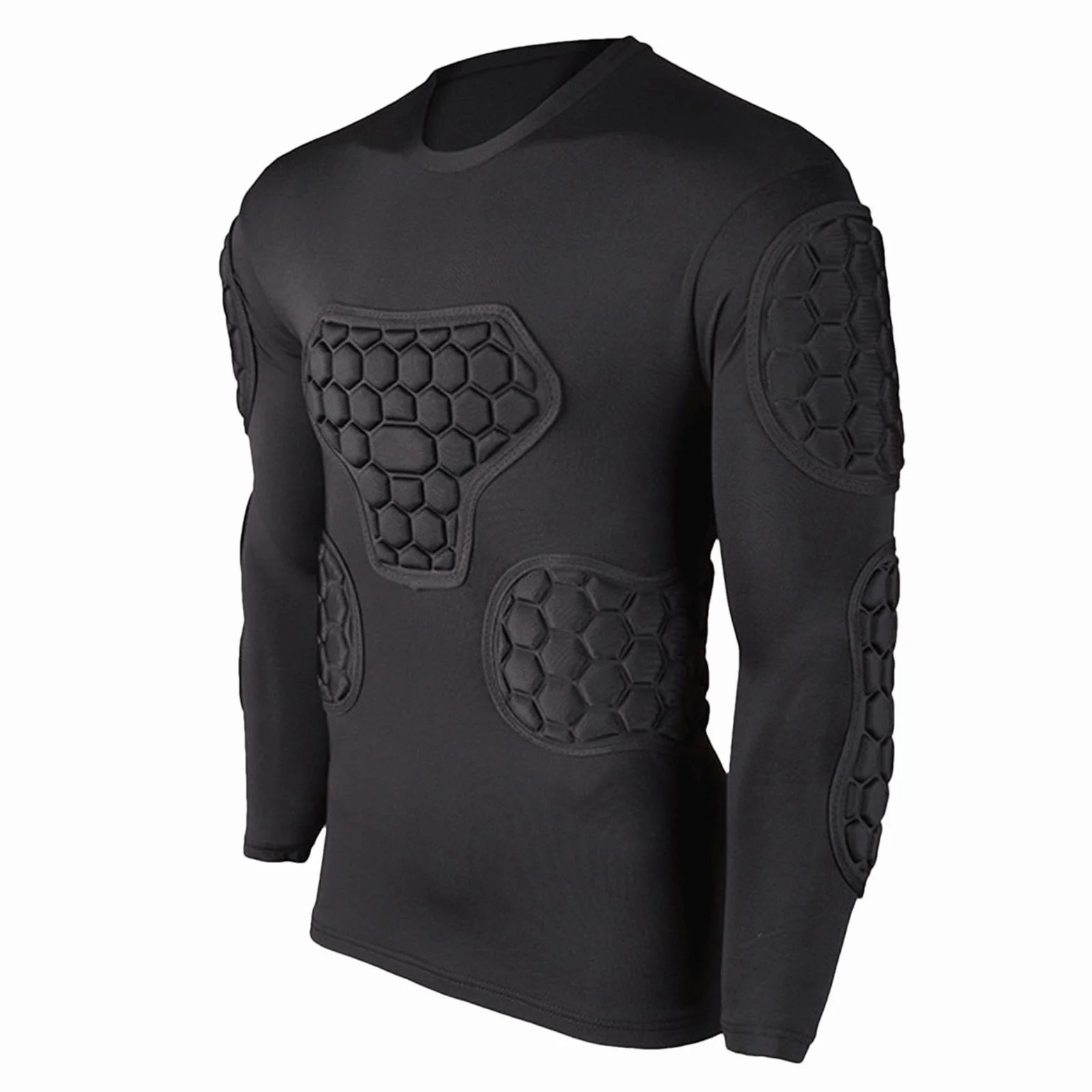 Teksome Maglia a compressione imbottita da calcio, maglia da portiere, nera, a maniche lunghe, per calcio, basket, paintball, rugby, parkour, calcio