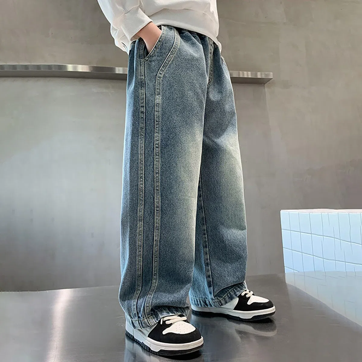Generico Pantaloni Bambino - Jeans per Ragazzi Pantaloni Larghi E Larghi Casual Primaverili per Ragazzi Grandi