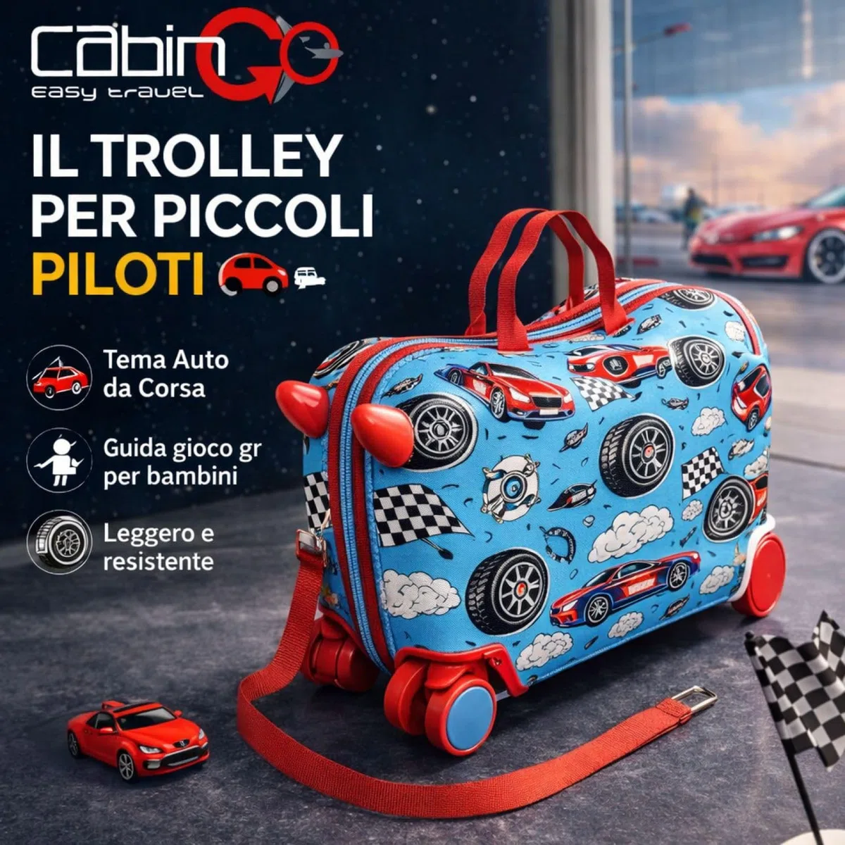 Cabin go - trolley cavalcabile bambino misura 48x31x22 - trolley bambino bagaglio a mano - valigia cavalcabile