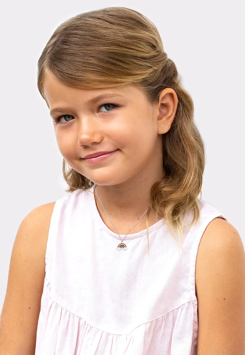 Elli Halskette Kinder Regenbogen Wolke Anhänger mit Emaille Bunt in 925 Sterling Silber