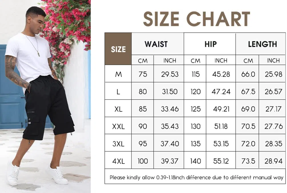 Pantaloncini cargo da uomo in cotone elastico in vita Capri al ginocchio pantaloni con tasche multiple