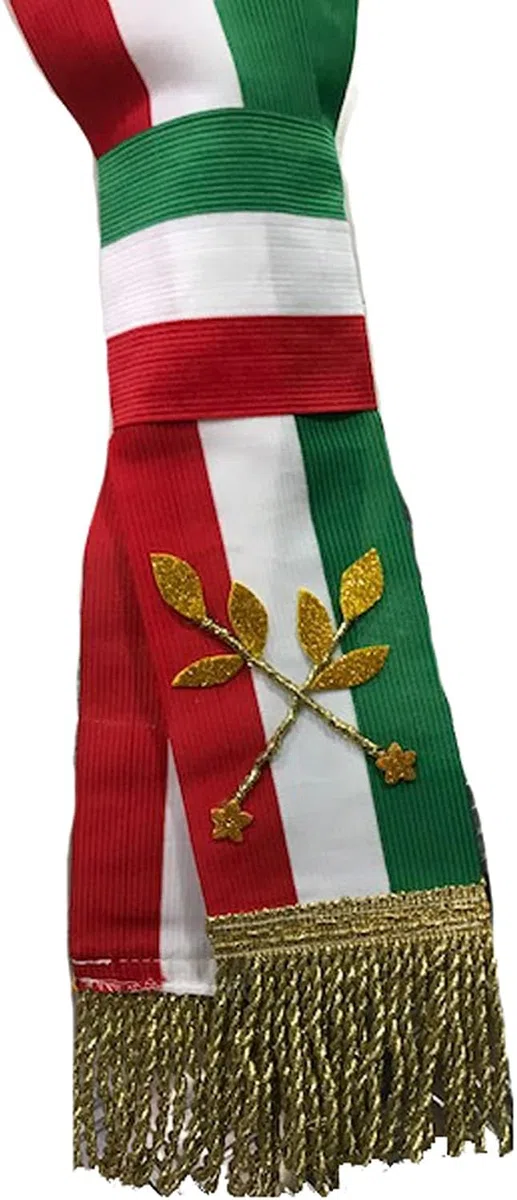 PELUSCIAMO Fascia Tricolore da Sindaco | Personalizzabile Con Scritta | Modello Repubblica Frangia Argento o Oro 100% Made in Italy Da Adulto PS 04627-05185