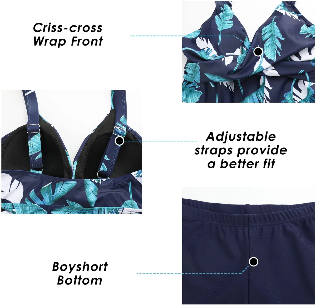 Adigaber Costume da Bagno Tankini Set Due Pezzi con Reggiseno Imbottito Removibile Stampa Floreale Donna Estate Spiaggia Piscina Sport