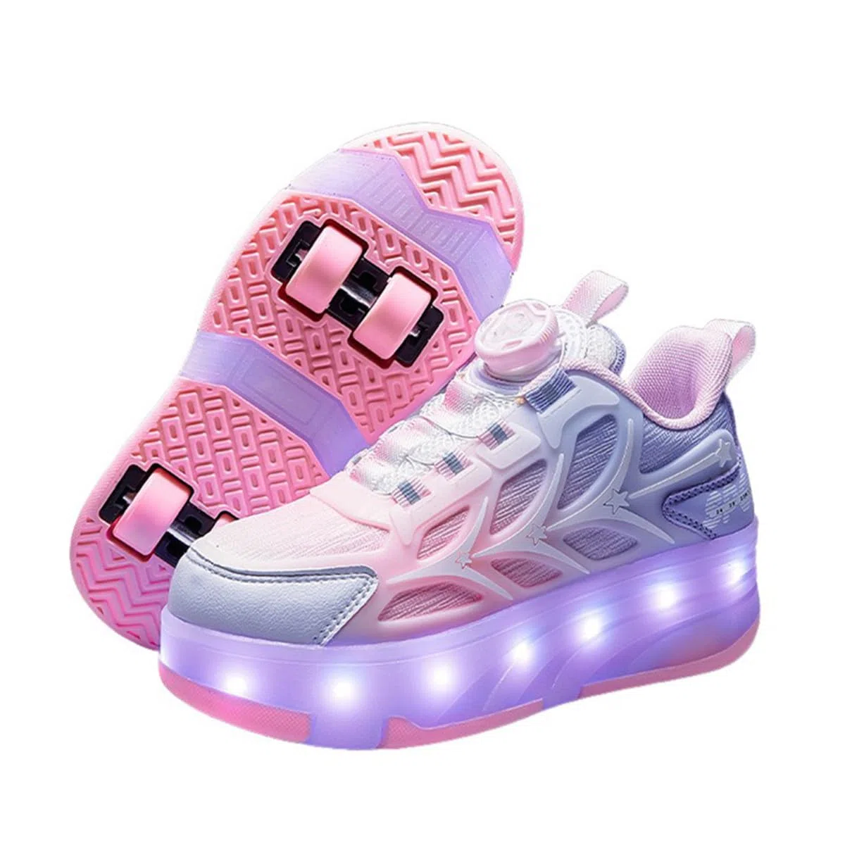 Mateju Scarpe con Rotelle Bambina, Ragazza Ragazzo Sportive Scarpe da Skateboard LED Luci Brillantini, 4 Rotelle Rimovibile Skateboard Ginnastica da Pattini Sneakers per Bambino