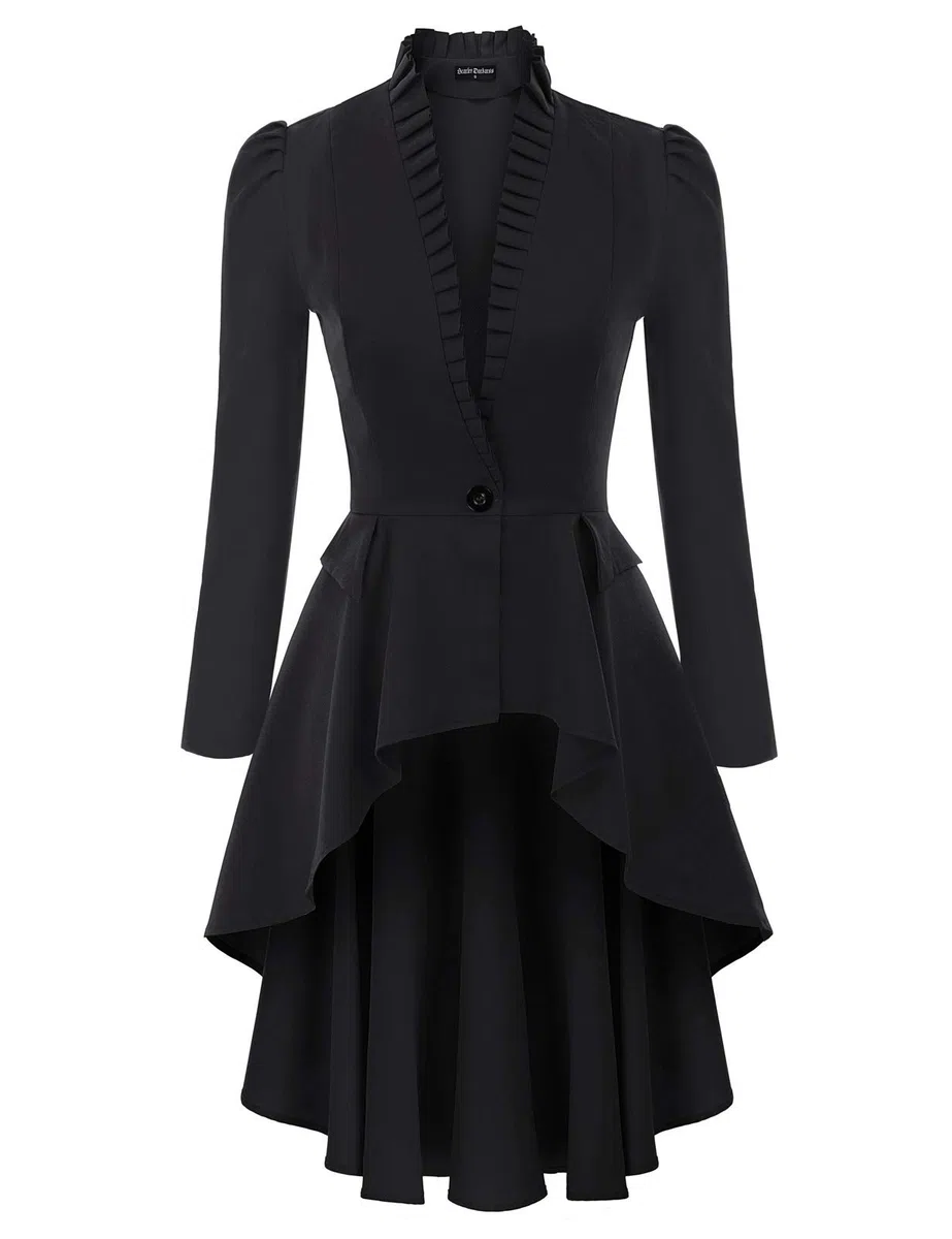 SCARLET DARKNESS Giacca Donna Steampunk V-collo Manica a Sbuffo Orlo Alto-basso Stile Gotico Giacca