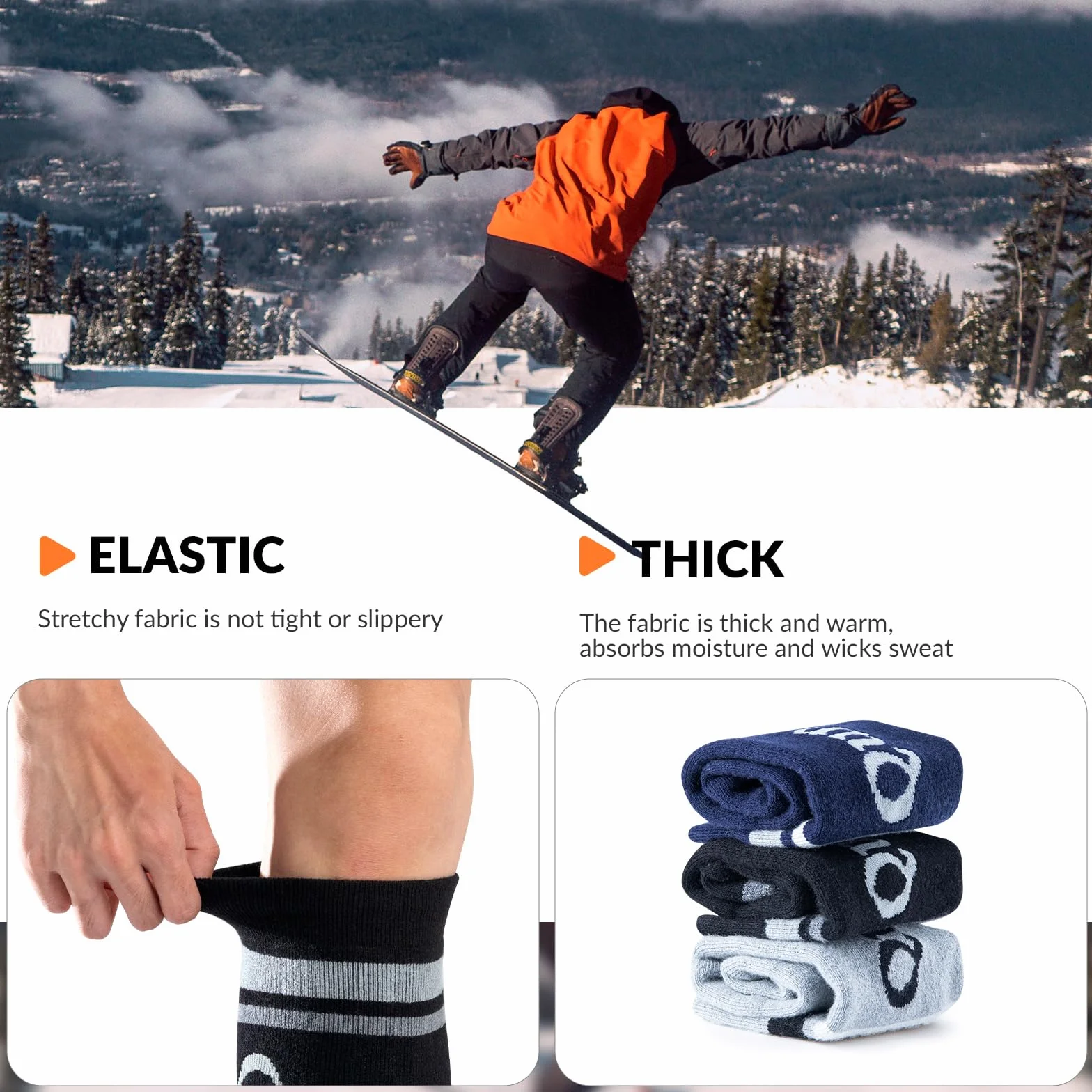 Calze da Sci Bambini in Lana Merino, Calze Caldi Ragazzi Invernali, Calze Neve a Compressione, Calzini al Ginocchio, Adatto per Neve Sci Snowboard Escursionismo, 1 Paio, Taglia 25-36