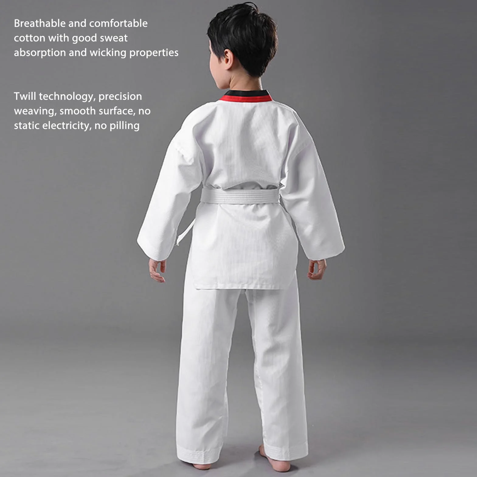 Confortevole Uniforme da Taekwondo Per Bambini con Cintura - Tuta da Allenamento Leggera Per Studenti Set Sportivo Per Arti Marziali, Altezza 136-146 Cm