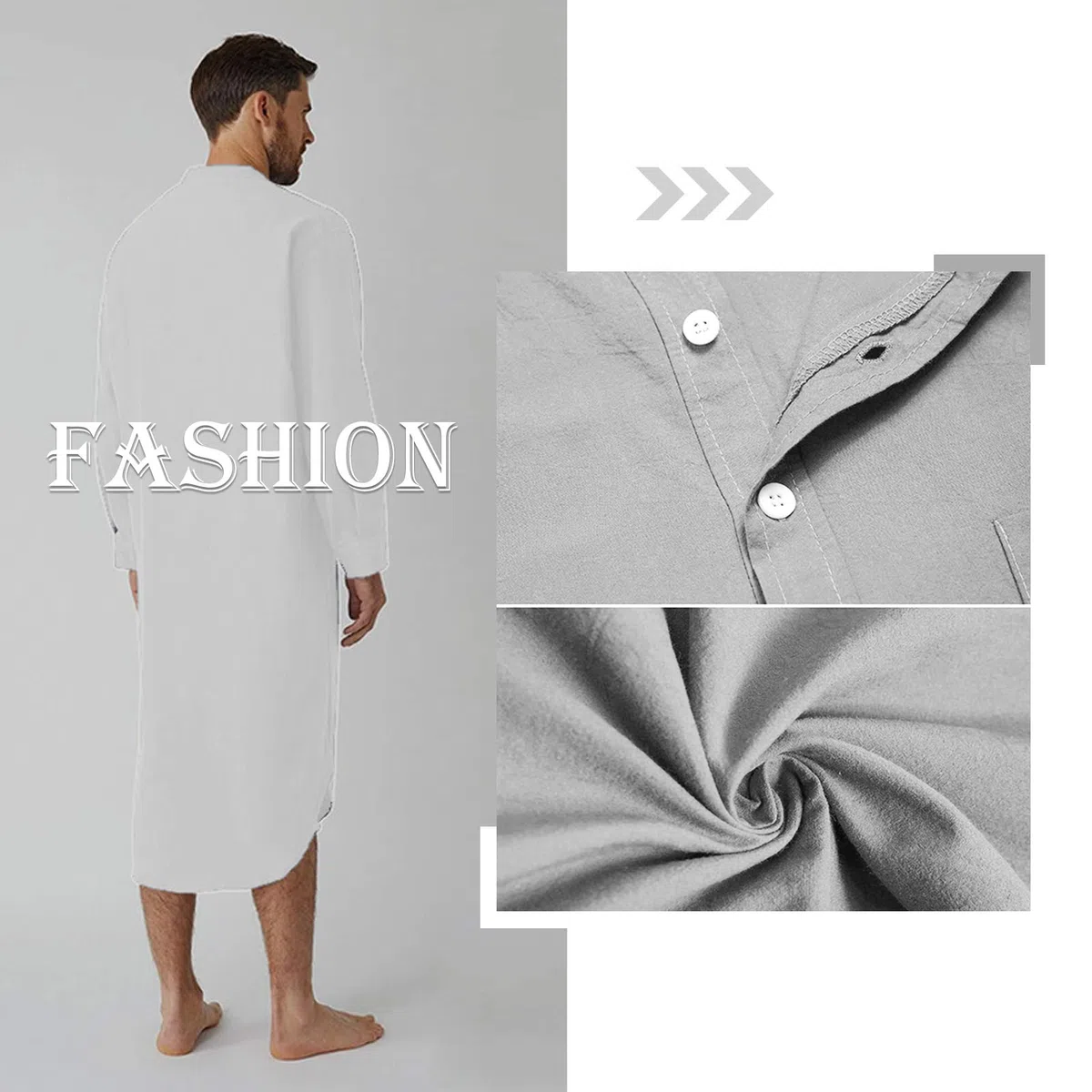 AIEOE Uomo Camicia da Notte a Manica Lunga Cotone Leggera Comoda Lunghe Maglie Pigiama