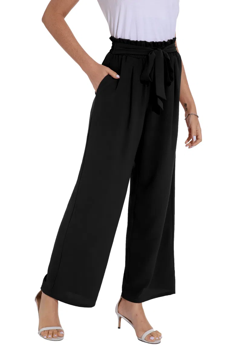 PrinStory Pantaloni estivi da donna a gamba larga, leggeri, elasticizzati, con tasche, pantaloni da lavoro casual