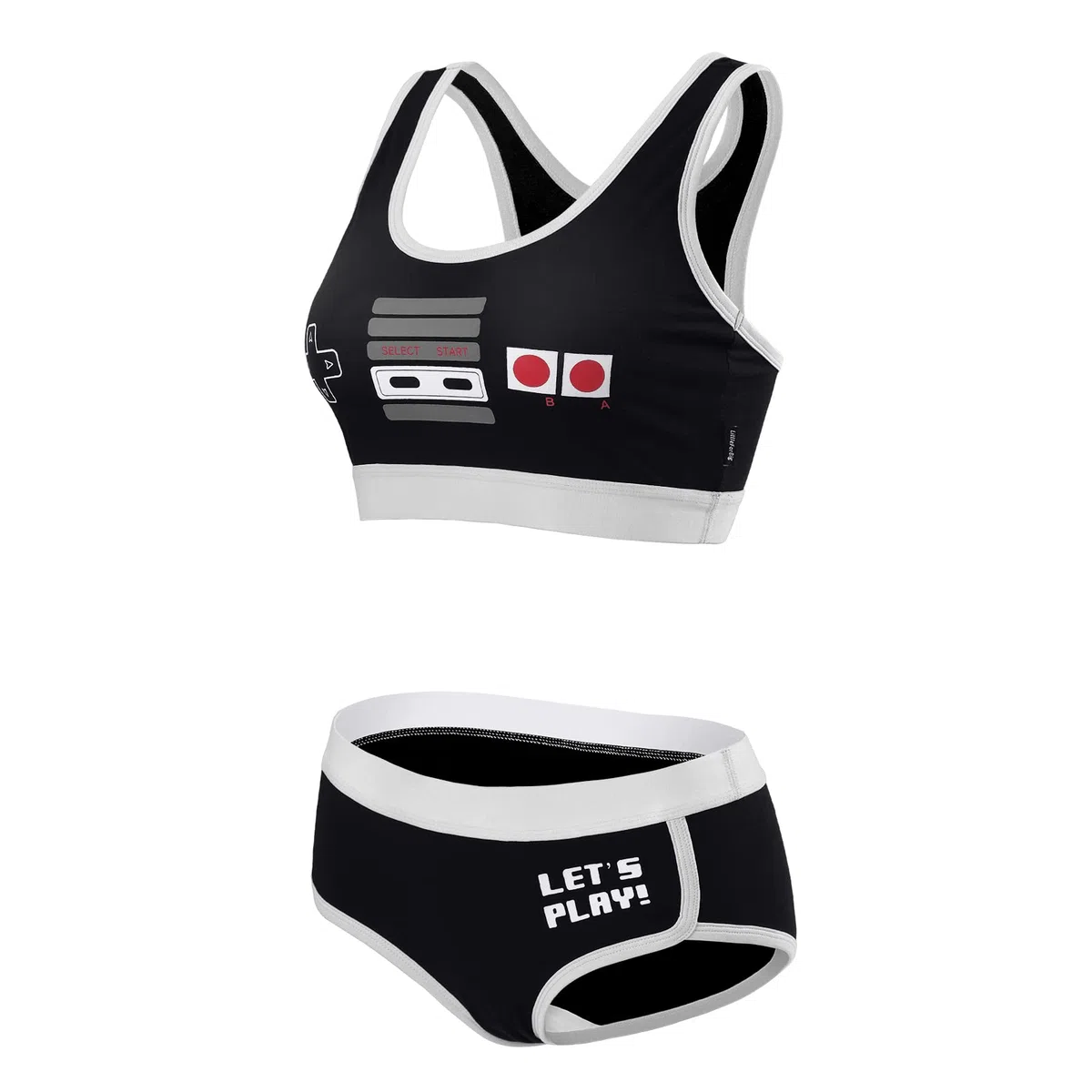 LittleForBig Donne Camisole e Mutandine in Cotone Sportivo Loungewear Bralette Set - Let's Play Gamer Girl Nero