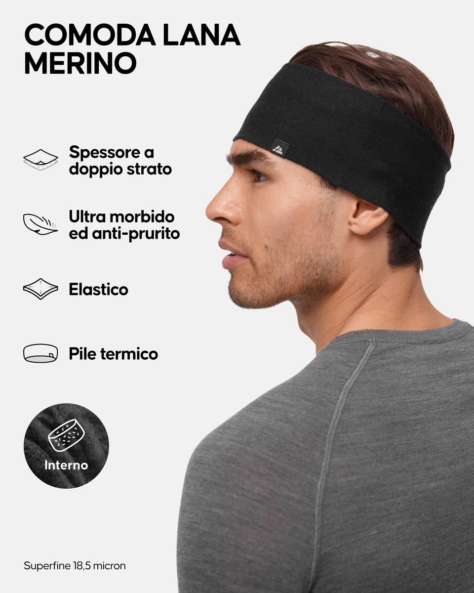 DANISH ENDURANCE Fascia per Capelli in Lana Merino con Fodera in Pile, per Donna e Uomo, Copricapo Funzionale, Ideale per il Freddo e all'Aperto, Unisex