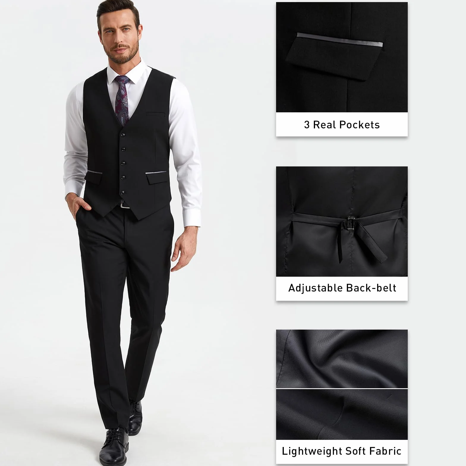 HISDERN Gilet da Uomo Formale Elegante Casual Gilet da Abito in Cotone per Nozze Festa Attività Panciotto Uomo Vest