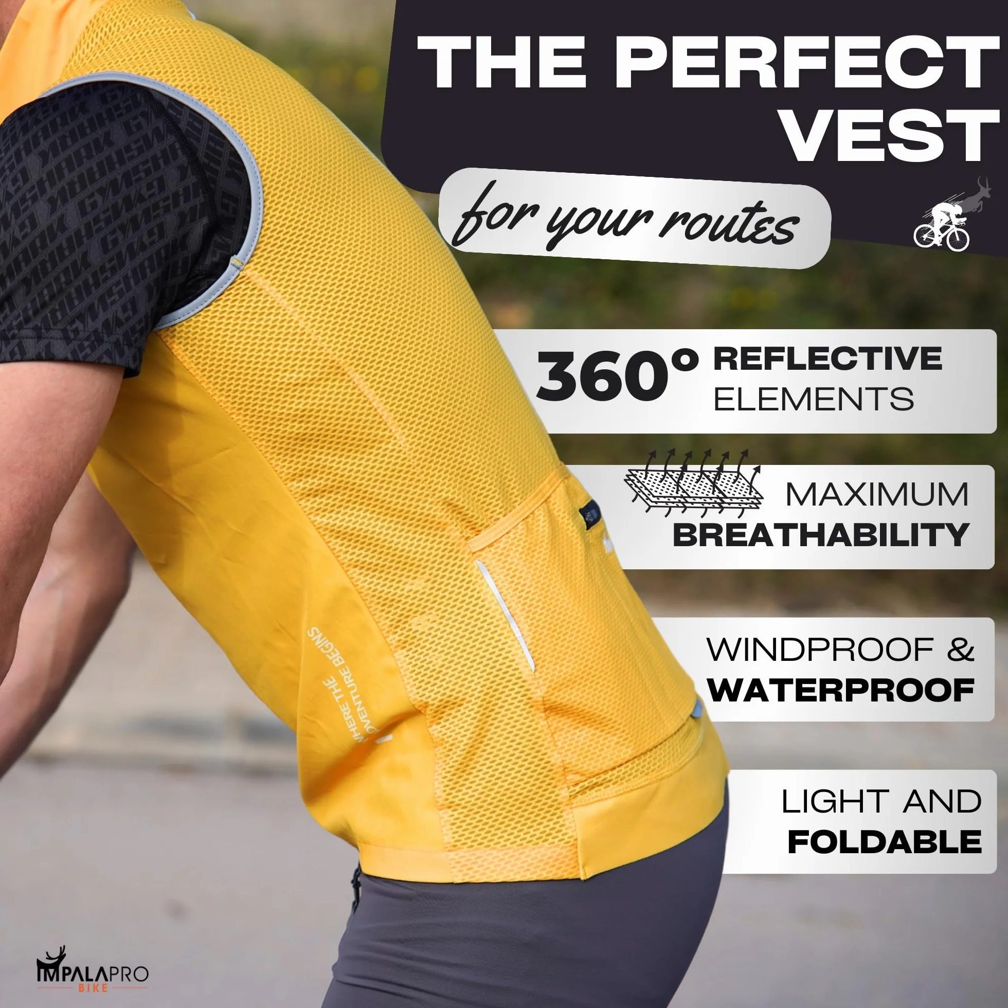 IMPALAPRO Gilet Antivento Ciclismo Uomo – Gilet Bici Uomo Leggero e Traspirante con Tasche e Dettagli Riflettenti
