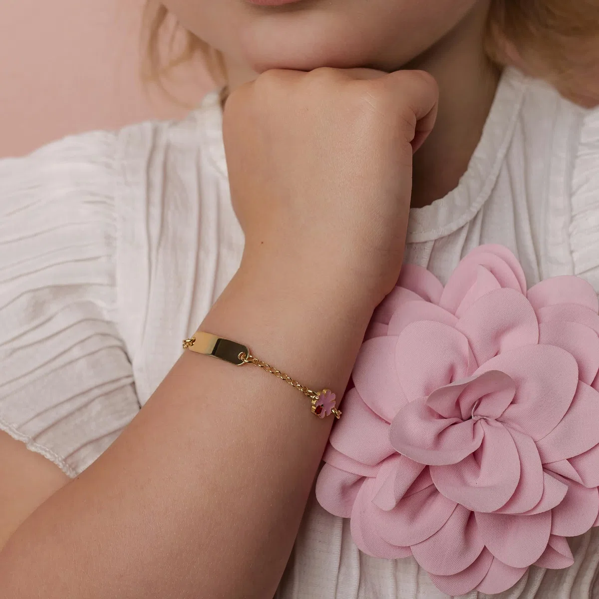 Sakrami Bracciale in Argento 925 Piastrina Incidibile per Bambini con Quadrifoglio Smaltato + Confezione Regalo Personalizzata - Braccialetto per Nascita Comunione o Battesimo