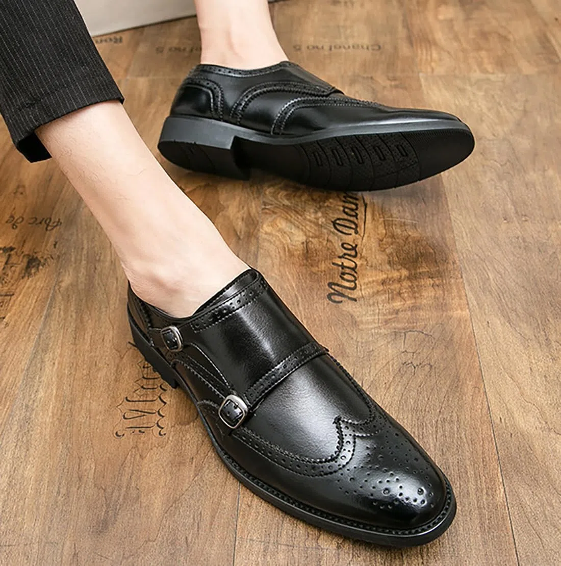 Mocassini da Uomo con Doppia Fibbia Ecopelle Classica Formali Scarpe Eleganti Casual Feste Matrimonio Mocassino Brogue