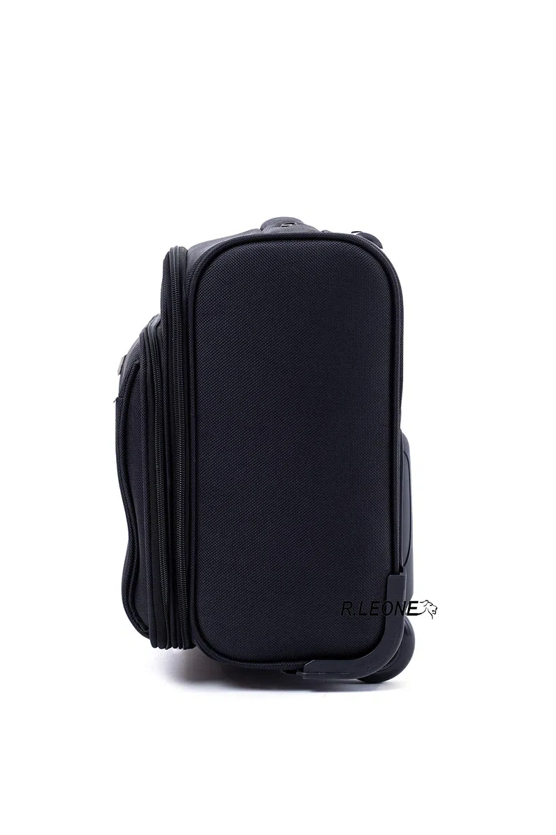 R.Leone Valigia bagaglio a mano 2 Ruote rinforzate Pilota Poliestere Stoffa adatto easyjet 45X36X20 (Nero)