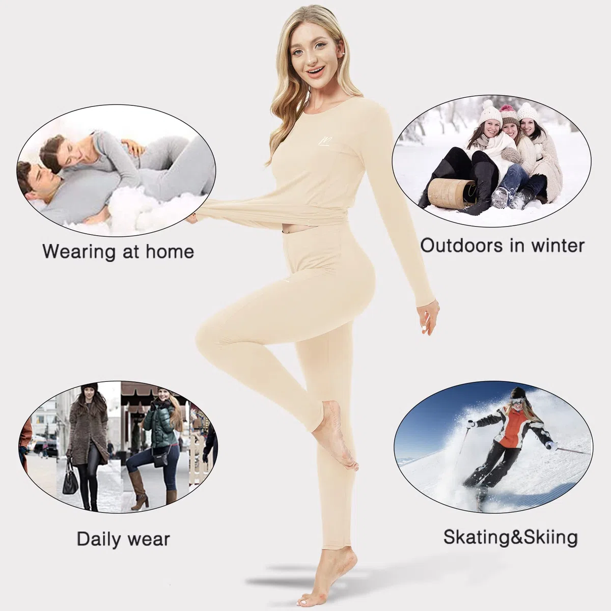 Biancheria Intima Termica Donna, Funzione Set da Sci Maglia+Pantaloni Termici Base Layer Riscaldante Sport Ciclismo Running