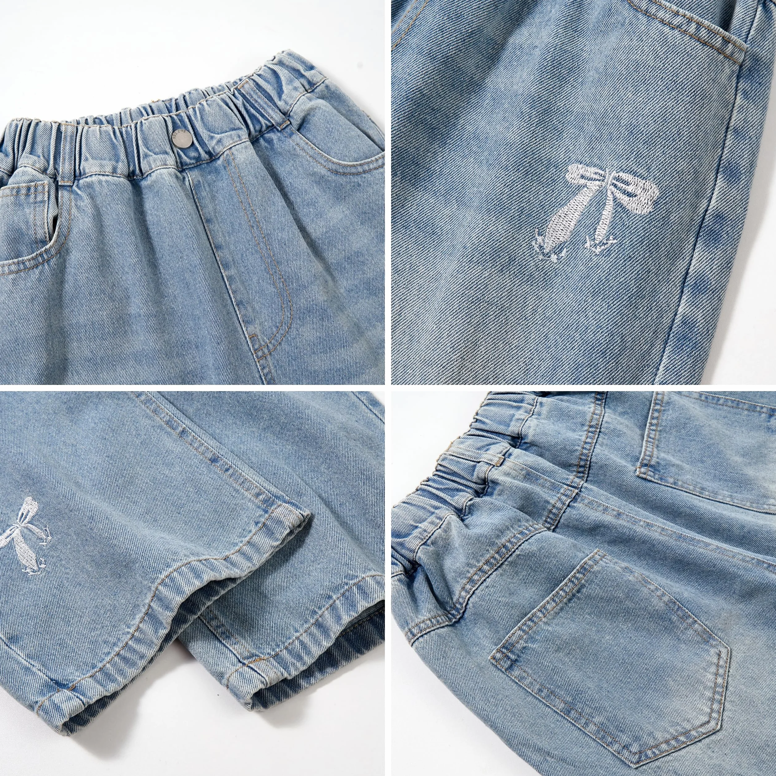Rolanko Jeans Larghi per Ragazze, Vita Alta Elasticizzata Gamba Larga Pantaloni Denim Bootcut per Bambini 6-15 Anni