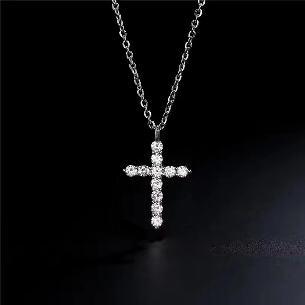 Collana Donna Croce Argento Sterling 925 Prima Comunione con Zirconia Cubica Placcatura in Oro, Bambina Regalo per lei Ragazza compleanno - Cofanetto con DEDICA incluso
