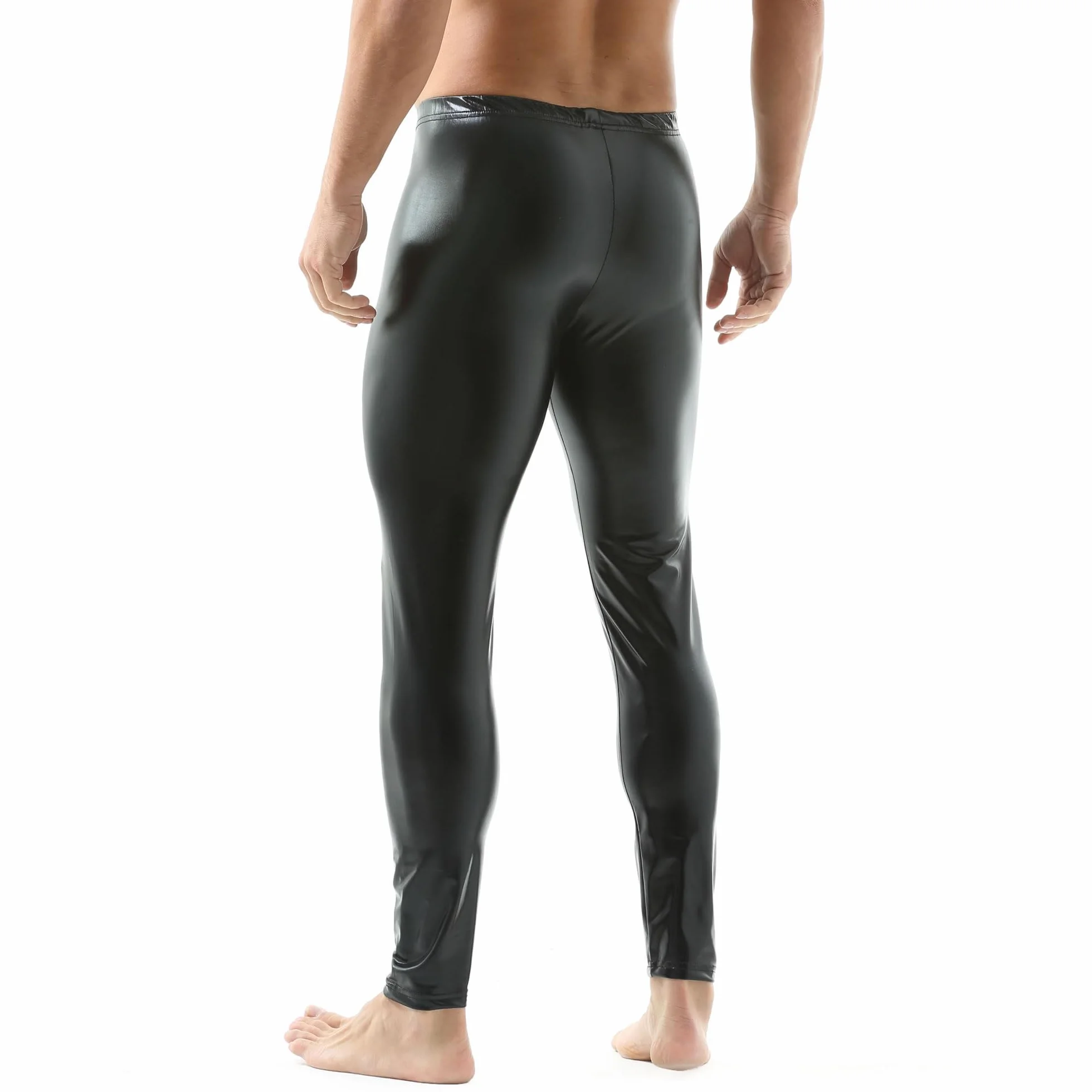 QiaTi Pantaloni lunghi da uomo in pelle sintetica, pantaloni stretti, leggings da uomo, pantaloni lunghi in poliuretano, skinny slim