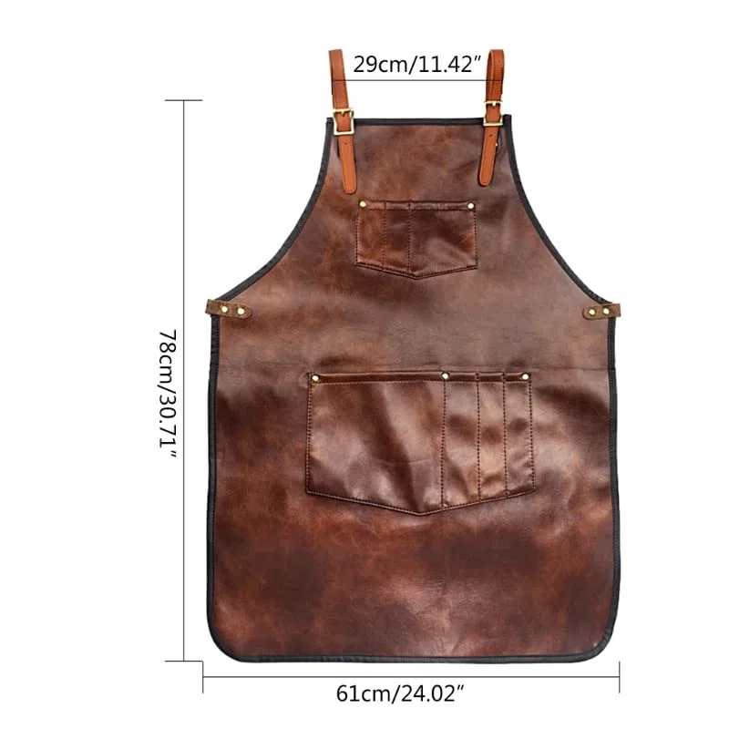 Grembiule da barbiere parrucchiere professionale in similpelle con cinturino incrociato regolabile, tasche multiple, bavaglino impermeabile