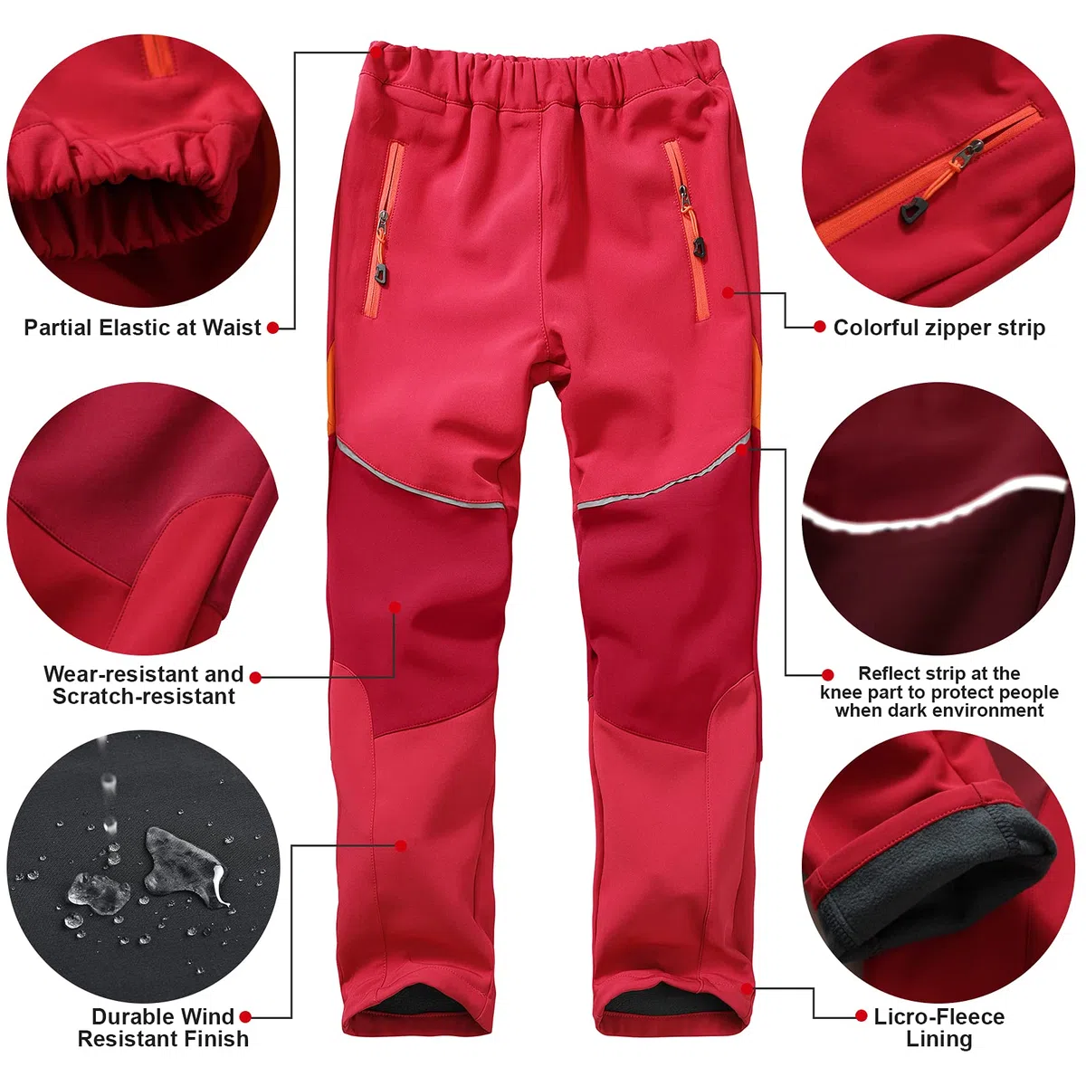 Pantalone Softshell Bambini Sci Escursionismo Trekking Foderato Cargo Impermeabile Termico Ragazzo Ragazza Neve Inverno Outdoor