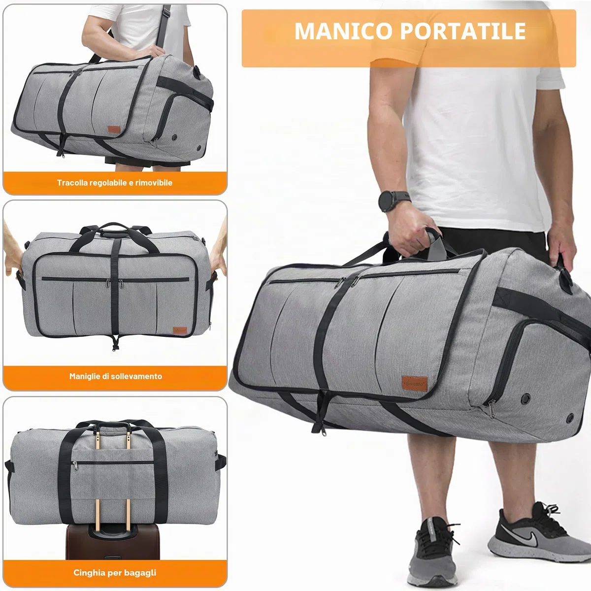 Upeelife Borsone da Viaggio, 125L Borsa da Viaggio Pieghevole Uomo Donna, Borsone Palestra Sportivo Impermeabile con Scomparto per Scarpe e Tasca Bagnata