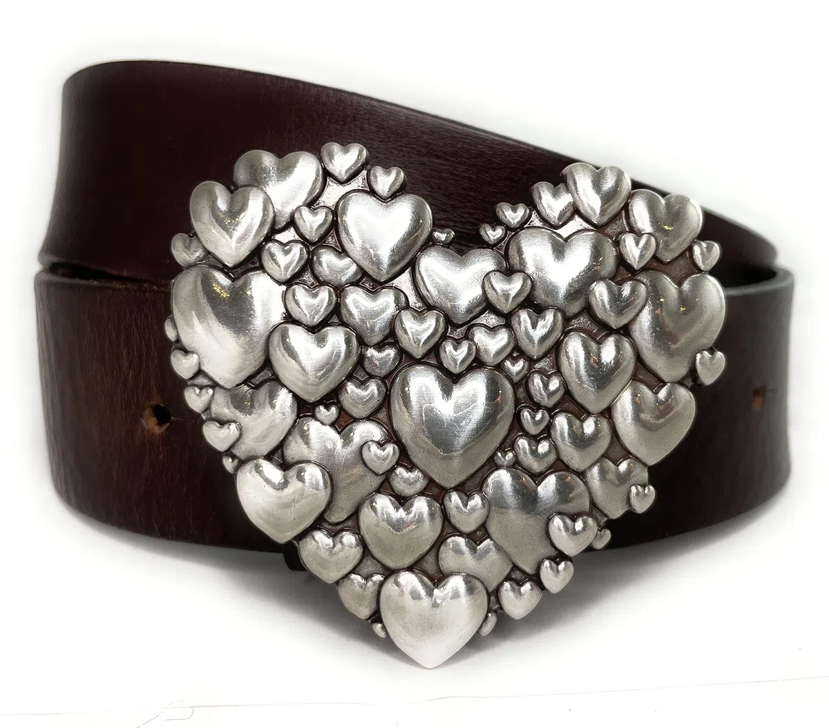 CENO Fibbia per cintura a forma di cuore, fibbia intercambiabile, 92043, argento, M, argento, M