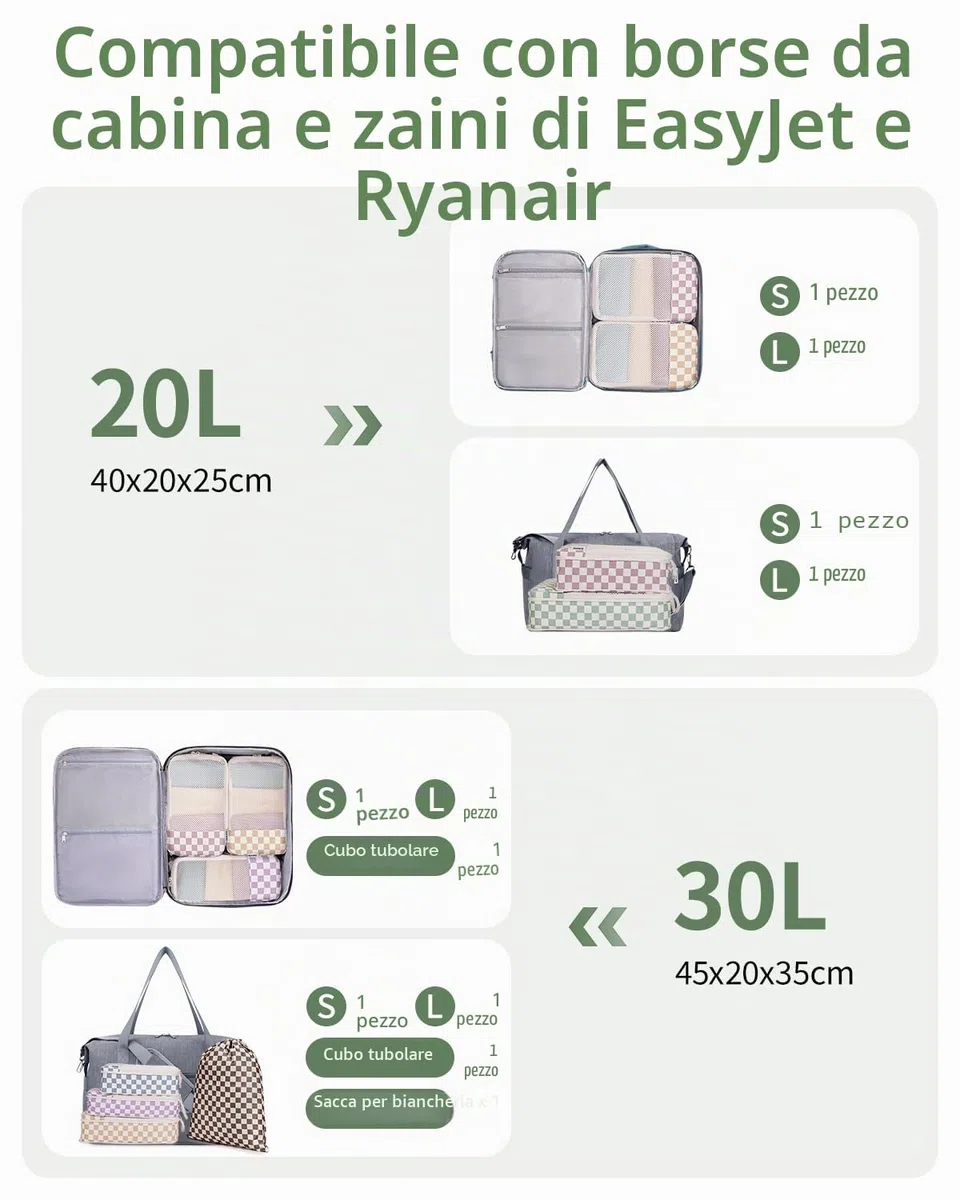 Narwey Organizer Valigia 6 Pezzi Packing Cubes Compression, Organizer Valigia Viaggio Compressione Salvaspazio, Viaggio Accessori Utili per Vestiti Scarpe Deposito (Checker Combined)