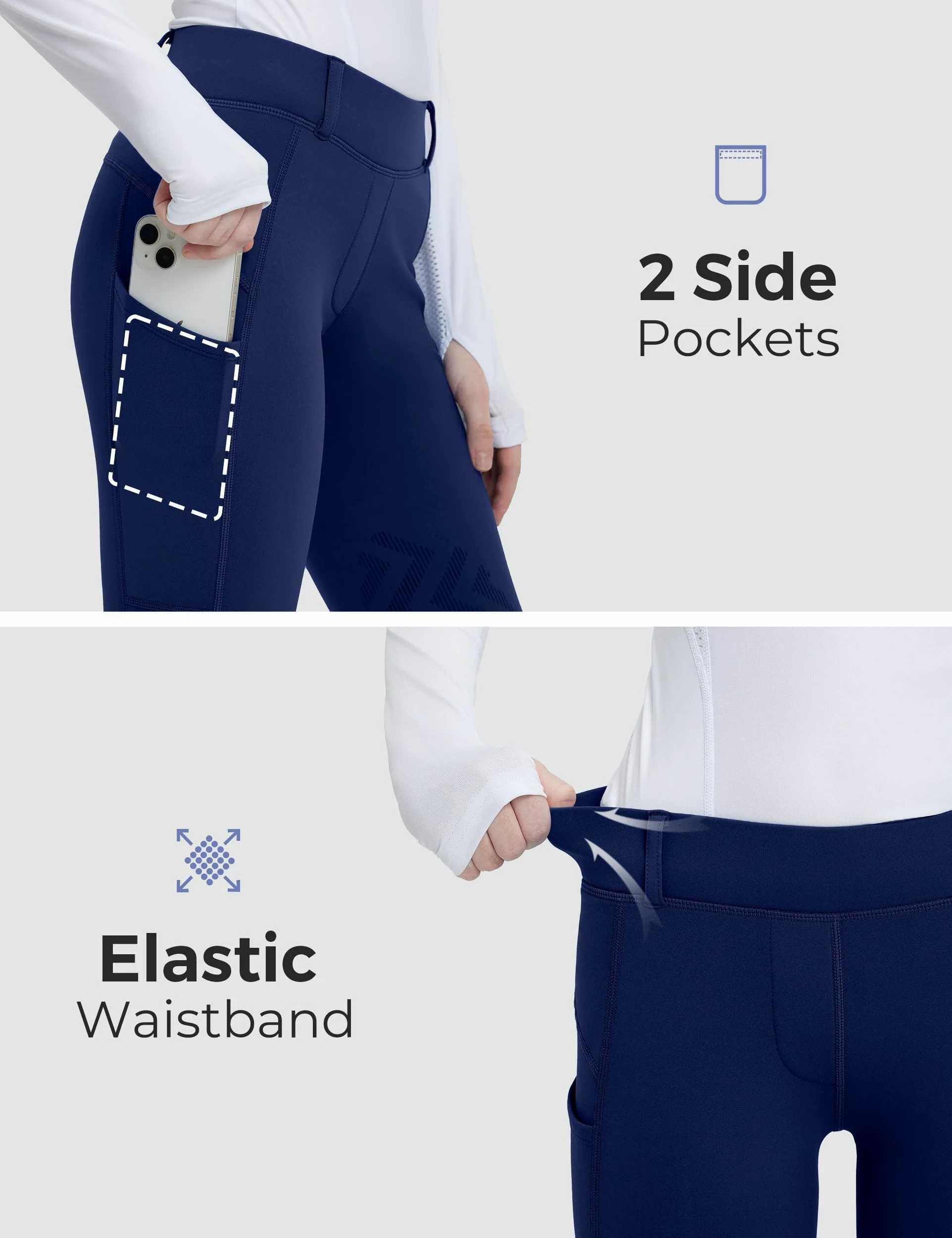 FitsT4 Sports Pantaloni invernali da equitazione per ragazze in pile per bambini pantaloni da equitazione con toppe al ginocchio per scuola equestre collant tasche