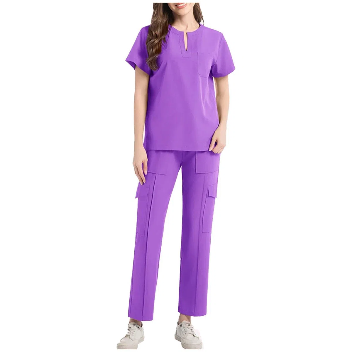 Divisa Infermiere Donna Divisa Sanitaria Set con Casacca e Pantalone Sanitaria Uniformi Infermiera Ospedaliere con Cordoncino Camice Medico Donna Set Uniforme Comodo E Traspirante Officina Pulizie