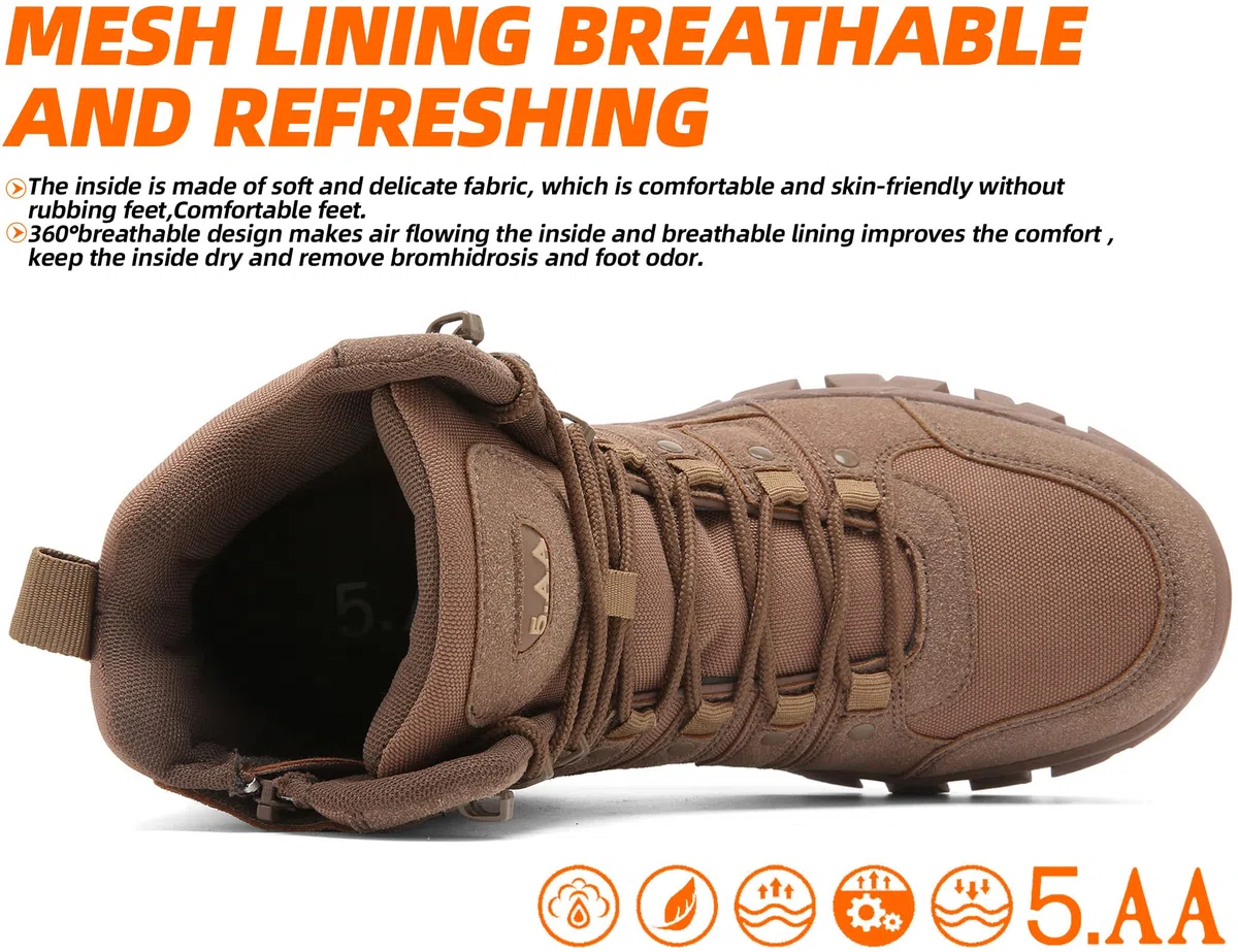 B2122 Stivali militari alti da uomo Scarpe da combattimento militari durevoli Impermeabili Traspiranti Escursionismo tattico Cerniera Stivali tattici esterni per forze dell'ordine Esercito