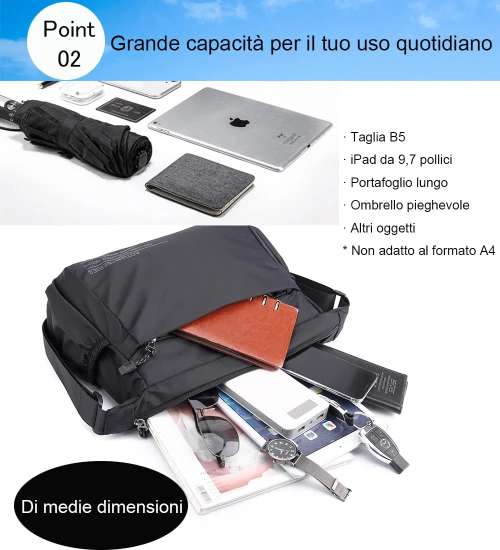 zhongningyifeng Borsa a tracolla da uomo, in nylon, impermeabile, leggera, per viaggi, lavoro, attività all'aperto