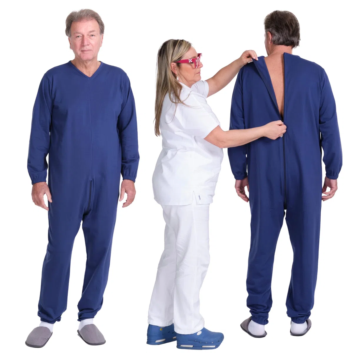FERRUCCI COMFORT Pigiama Tutone Sanitario Invernale Felpato Unisex con Cerniera sul Dorso - 9078-F Copiativo - per Anziani, Incontinenza e Alzheimer