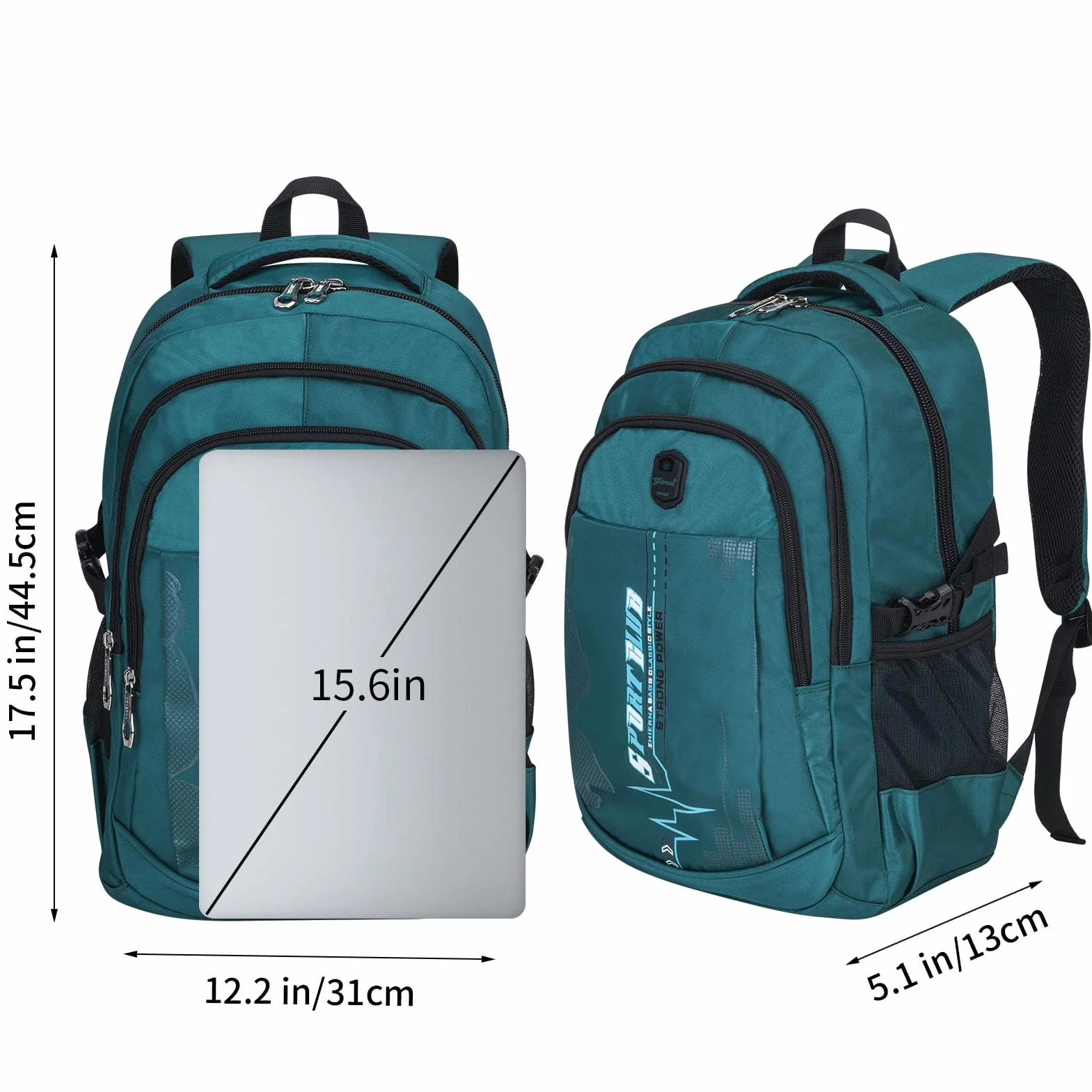 Zaini Scolastici per Studenti Bambini Borsa per Libri Zaino per Laptop Zaino Scolastico Zaino Casual da Giorno Zaino da Viaggio per Ragazzi Adolescenti, Verde scuro, 13 x 31 x 44.5 cm
