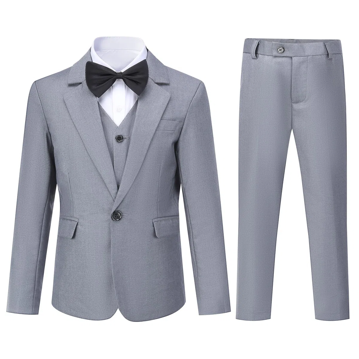 Sliktaa Tuta da bambino, 3 pezzi, con bottone a risvolto, per matrimonio, compleanno, festa, ballo, performance, blazer gilet, pantaloni multicolor, grigio., 10 anni