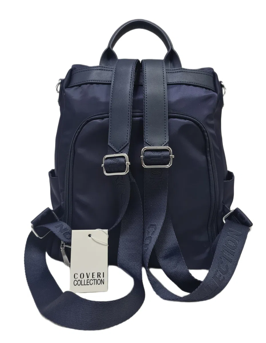 COVERI COLLECTION Zaino Donna casual in Nylon Impermeabile, Convertibile in Borsa a Tracolla, con Sistema Antifurto, Apertura sul retro, Dimensioni 30x13x34 cm Art.5187-1 (BLU)