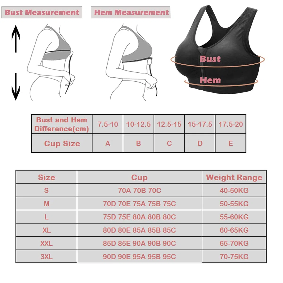 Zoerea Reggiseno Sportivo Senza Ferretto da Donna con Cerniera Frontale e Pastiglie Rimovibili per Ginnastica Corsa Yoga