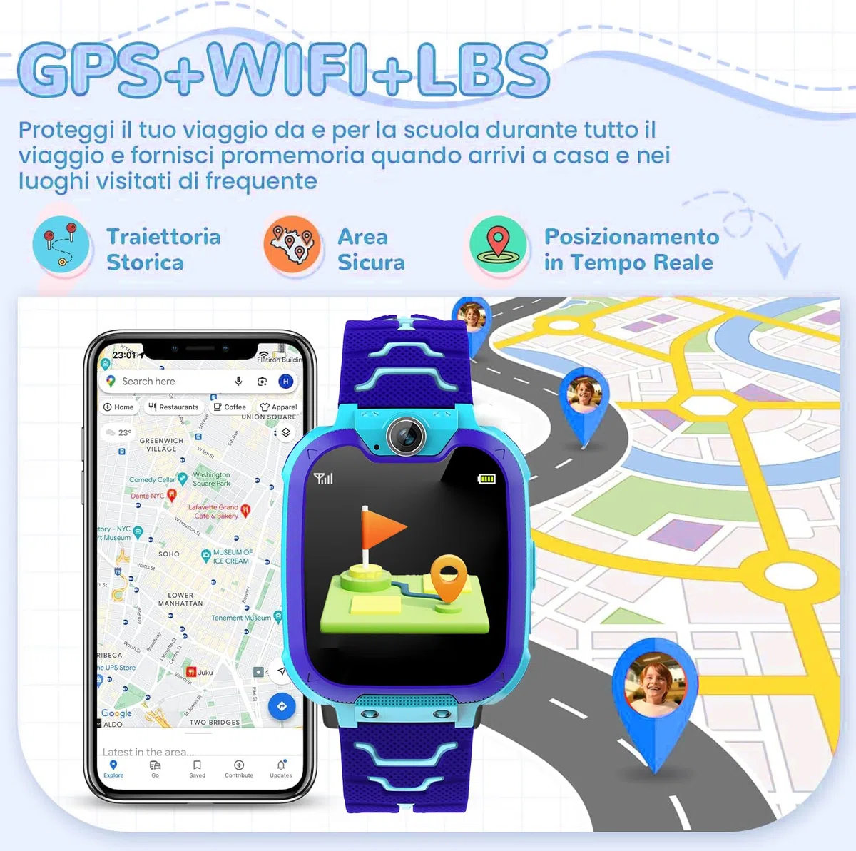 JUMWING Smartwatch per Bambini,Orologio Smartwatch con Chiamata SOS, Fotocamere, Musicale, Torcia, Sveglia, Giocattoli educativi, Regalo per Ragazzi e Ragazze (Blu)
