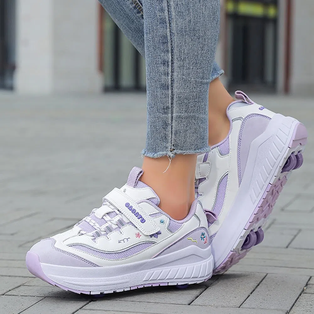 Hixingo Scarpe con Rotelle, Scarpe da Skateboard Multifunzionale Sneakers Sportive, Pattini a Rotelle con Gancio e Anello per Principianti, Bambini