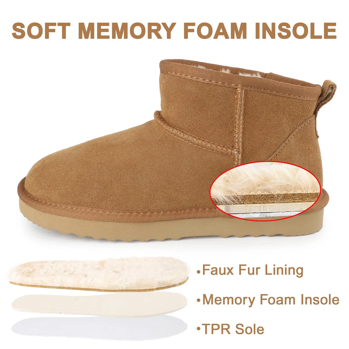 riemot Stivali Donna Classico Stivali Donna Invernali Mini Stivaletti In Vera Pelle Scamosciata Tronchetti Con Fodera In Pelliccia Boots Leggeri Antiscivolo Caldi Scarpe Invernali, 36-42 EU