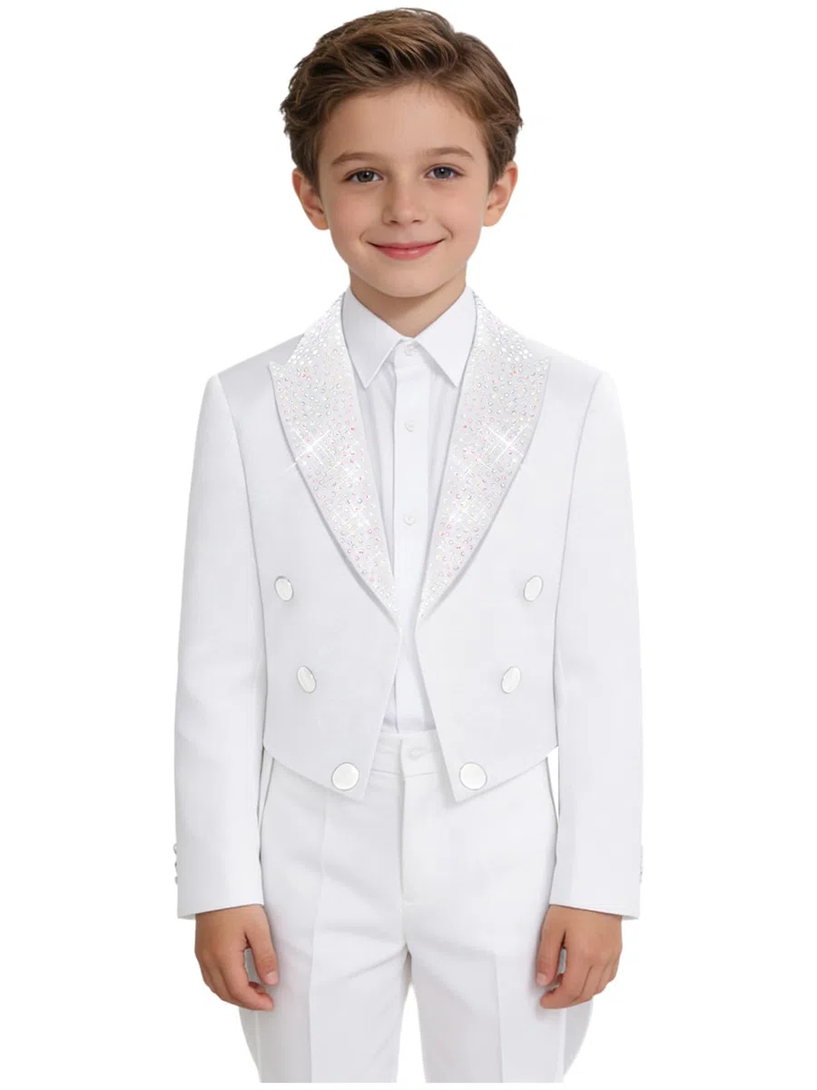 JEATHA Cappotto Elegante per Ragazzo con Strass Blazer Classico Slim Fit Monopetto Giacca Formale da Smoking Tuxedo per Battesimo Compleanno Festa Sera